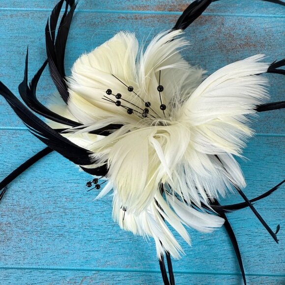 Tasha Black & White Feathered Headband Hair Accessory